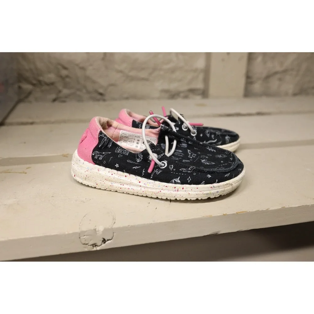Hey‎ Dude Wendy Toddler Unicorn Black Pink Doodle Slip On Shoes K8 40442-001
